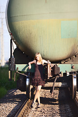 Image showing Beautiful Girl on Railway Station