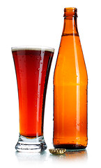 Image showing Bottle and Glass of Beer