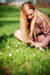 Image showing Beautiful Woman on Spring Meadow