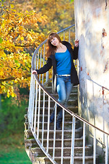 Image showing Girl on Tower Stairway
