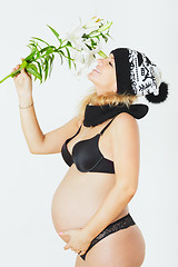 Image showing Pregnant Woman with Flower