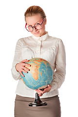 Image showing pretty teacher with globe