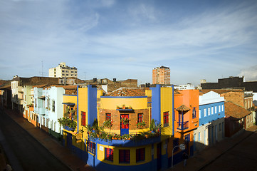 Image showing rooftop view La Candelaria Bogota Colombia colorful architecture