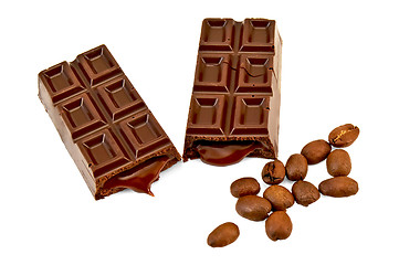 Image showing Chocolate with filling and coffee beans
