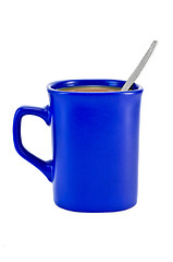 Image showing Coffee with milk in a blue bowl