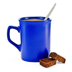 Image showing Coffee with milk in a blue cup with chocolate