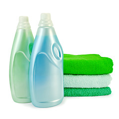 Image showing Fabric softener in two bottles and towels