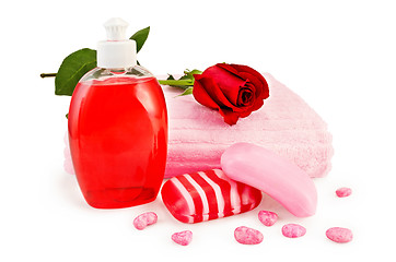 Image showing Soap different with towel and rose