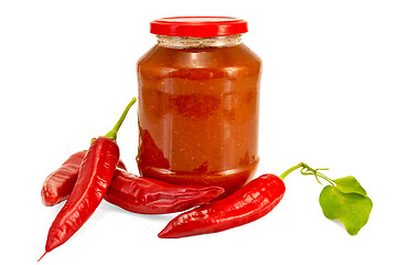 Image showing Tomato ketchup with hot peppers