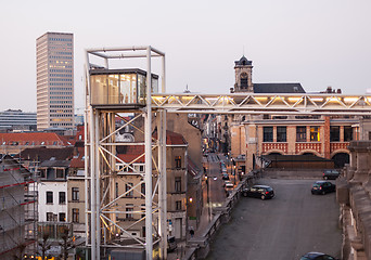 Image showing Marollen Lift in Brussels at dusk