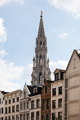 Image showing Brussels City Hall tower over buildings