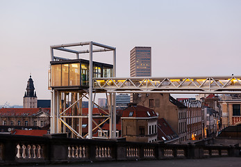 Image showing Marollen Lift in Brussels at dusk