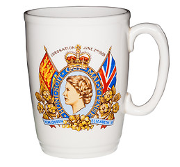 Image showing Coronation mug from Queen Elizabeth crowning