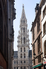 Image showing Brussels City Hall through narrow streets