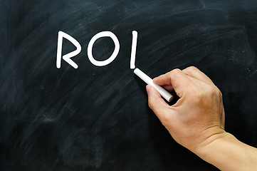 Image showing ROI written on a Blackboard / chalkboard