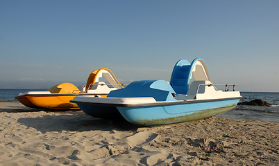 Image showing two pedalos on a beach