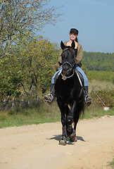 Image showing watching girl and stallion