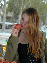 Image showing teenager and red apple