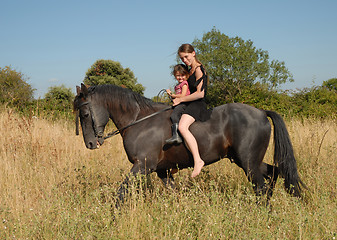 Image showing mother and daughter on horse