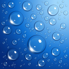 Image showing Water drops on blue