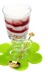 Image showing Yogurt with berries and granola in a tall glass. 