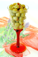 Image showing Green Olives in a Glass