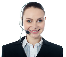 Image showing Closeup shot of call center female executive