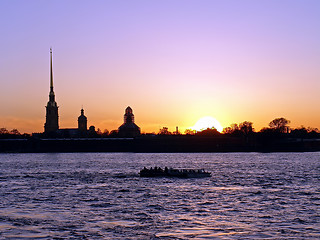 Image showing sunset on neva river