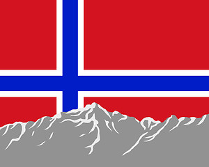 Image showing Mountains with flag of Norway