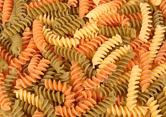 Image showing Dried tri-colored fusilli pasta