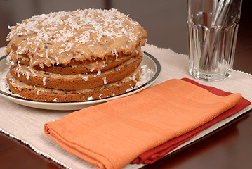 Image showing Whole German Chocolate cake on table