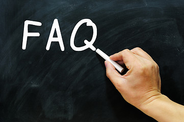 Image showing FAQ written on a chalkboard