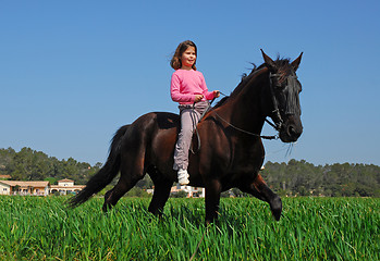 Image showing child and black stallion