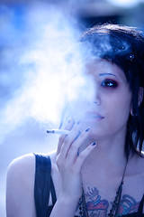 Image showing smoking girl in gothic style