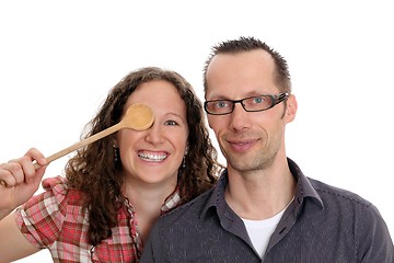 Image showing Couple with  wooden spoon