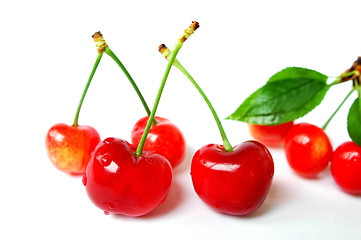 Image showing Red cherry fruits on a white background