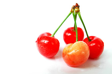 Image showing Red cherry fruits on a white background