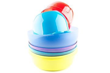 Image showing Colorful plastic bowls