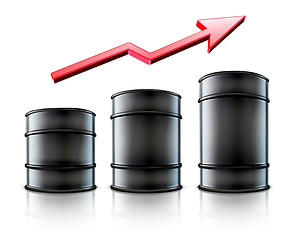 Image showing Three black metal oil barrels