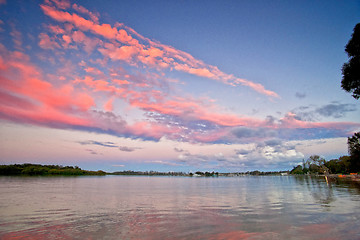 Image showing sunset over the river