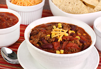 Image showing Taco Soup with condiments