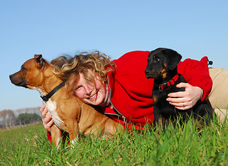 Image showing woman and dogs