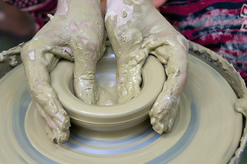 Image showing Potters hands working on new pot