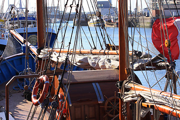 Image showing details of an old fishing boat sailing out of wood