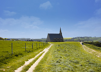 Image showing old church on the cliffs of Etretat