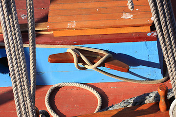 Image showing details of an old fishing boat sailing out of wood