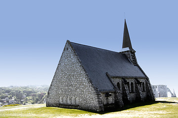 Image showing old church on the cliffs of Etretat