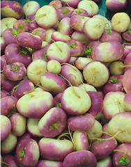 Image showing lots of fresh turnips on a market stall