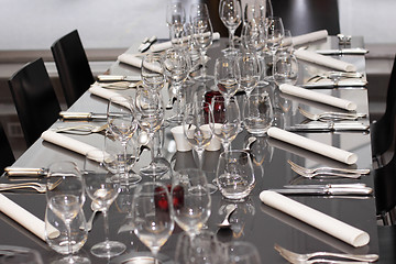 Image showing glasses, cutlery on the table a great restaurant