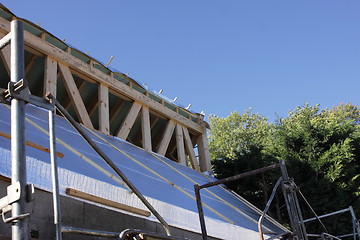 Image showing construction of the wooden frame of a roof